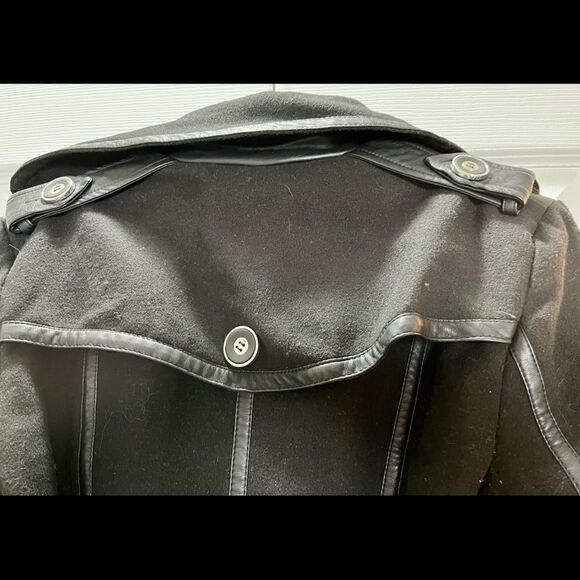 Excelled Collection Women’s Black and Silver Hardware Peacoat with Belt- Small - Picture 7 of 11